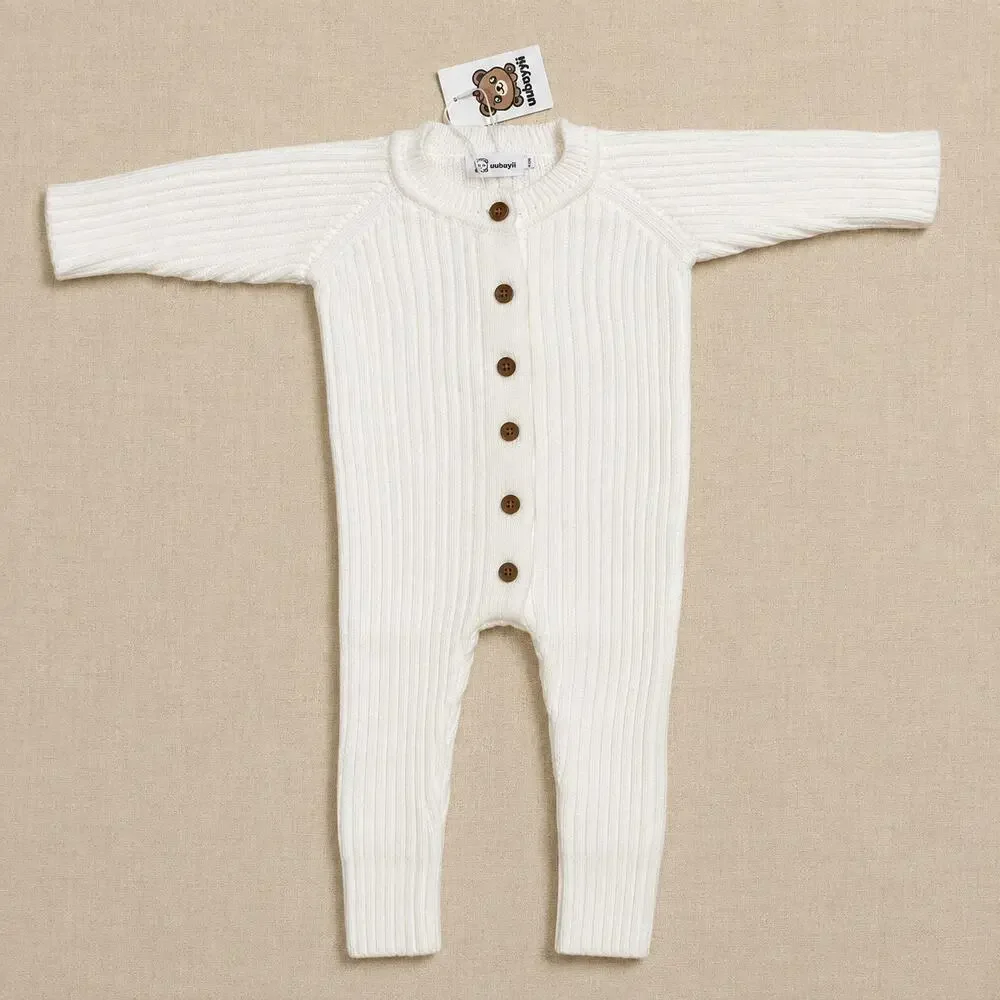 uubayyii Cream Colored Ribbed Knit Baby Romper Jumpsuit 6-12M NWT